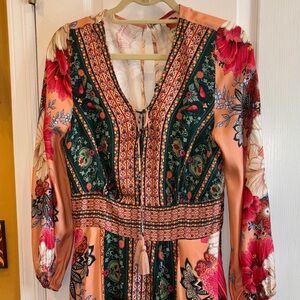 FARM RIO FOR ANTHROPOLOGY TOPANGA BOHO HIPPIE MINI MULTICOLORED FLORAL DRESS SM